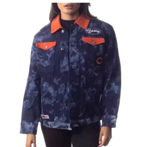 THE WILD COLLECTIVE CHICAGO BEARS NFL TIE DYE DENIM‎ JACKET Women's Size Small - Picture 1 of 7